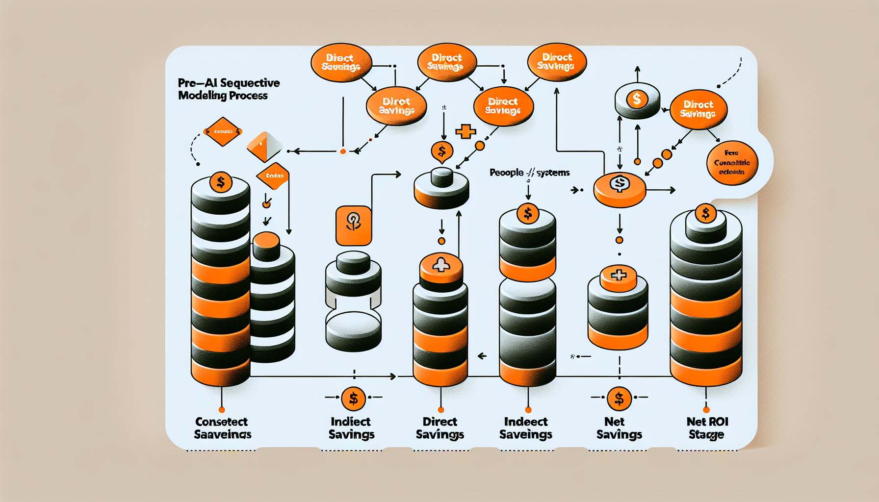 A process map illustrating each key step in building a credible AI ROI model—turning theoretical cost savings into actionable financial projections.