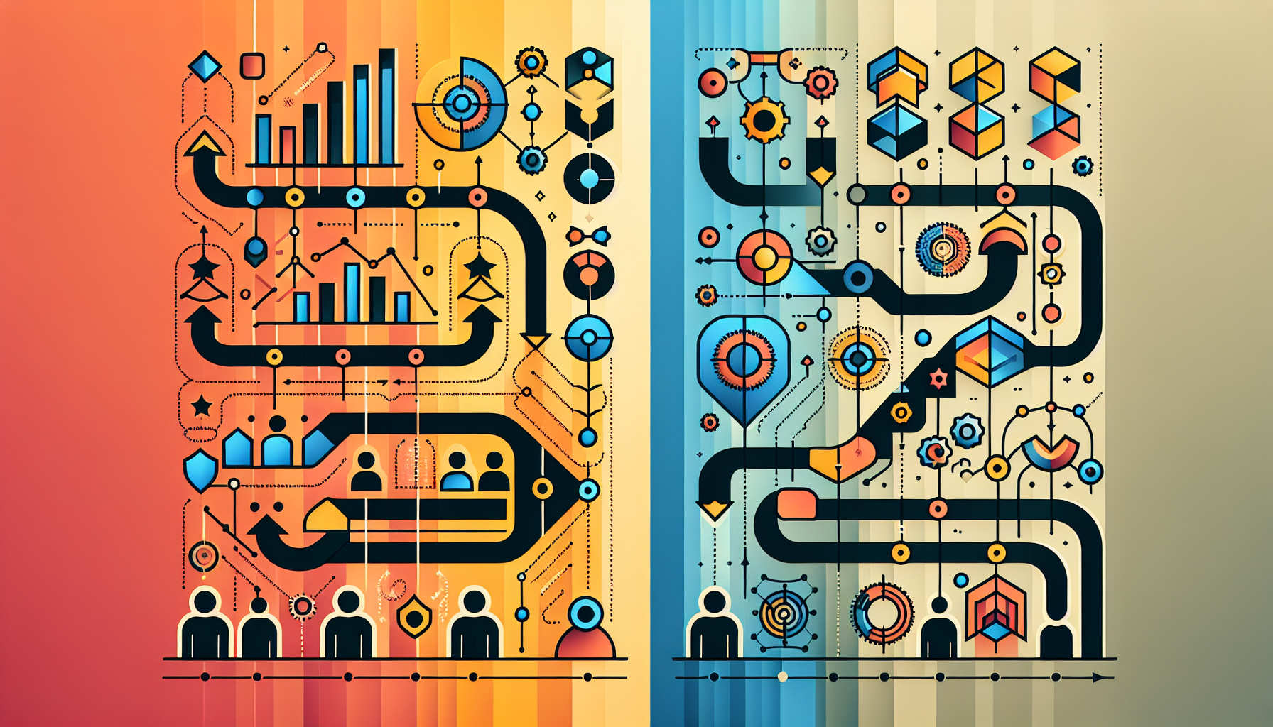A visual metaphor showing the transformation of complex manual processes into streamlined AI-powered workflows—making the elusive 'cost-to-serve' concept tangible for finance leaders.